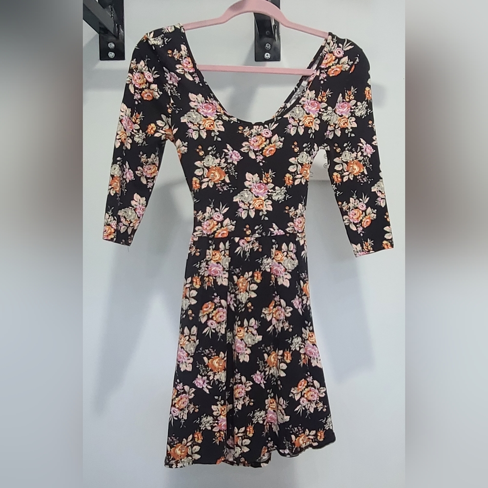 Black Floral Cross-back Skater Dress